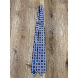 JZ Boulder Silk Tie Mens Blue Gold Geometric Medallion Hand Made USA